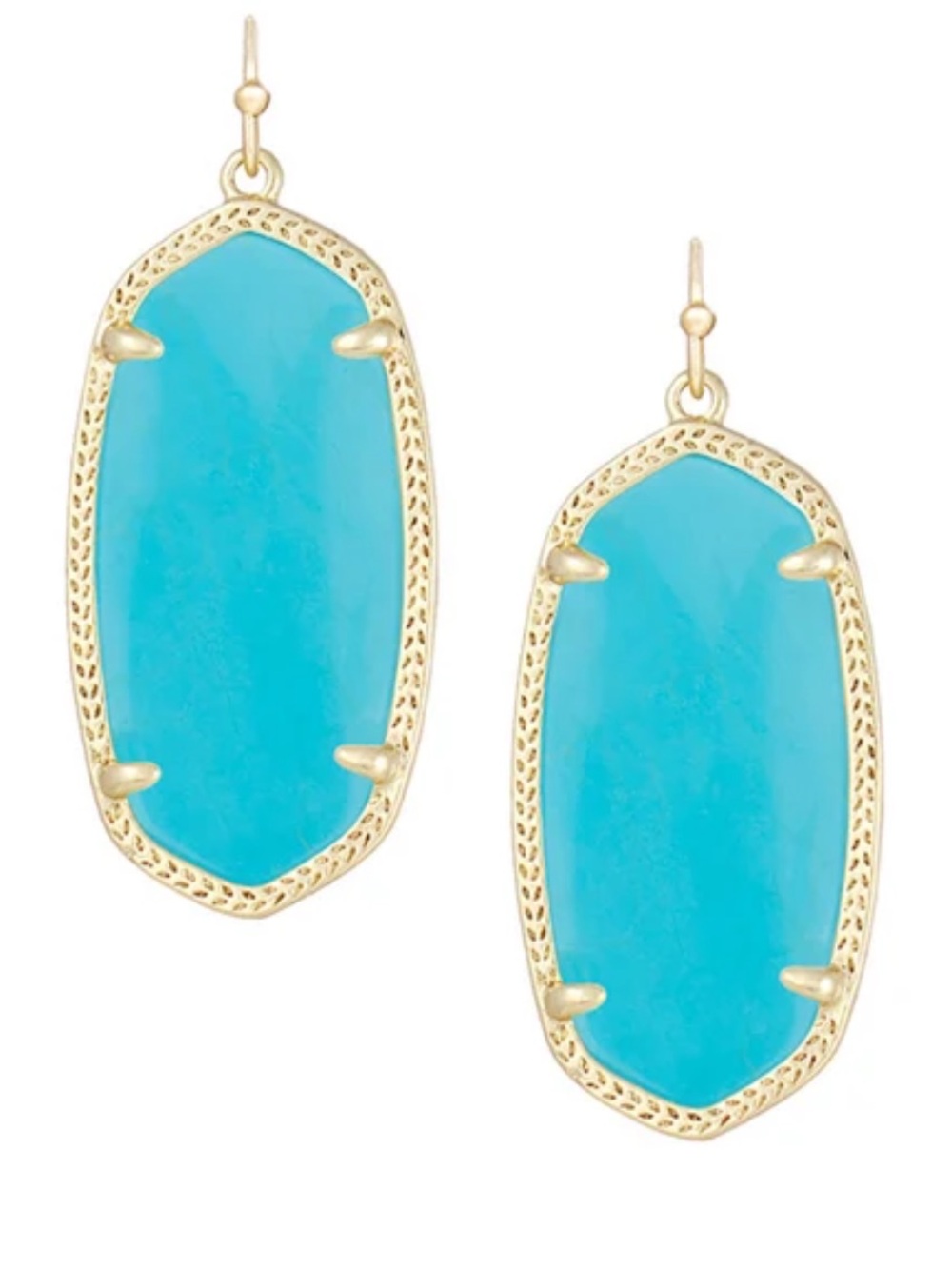 Kendra Scott “Elle” Gold-Frame Turquoise Oval Drop Earrings